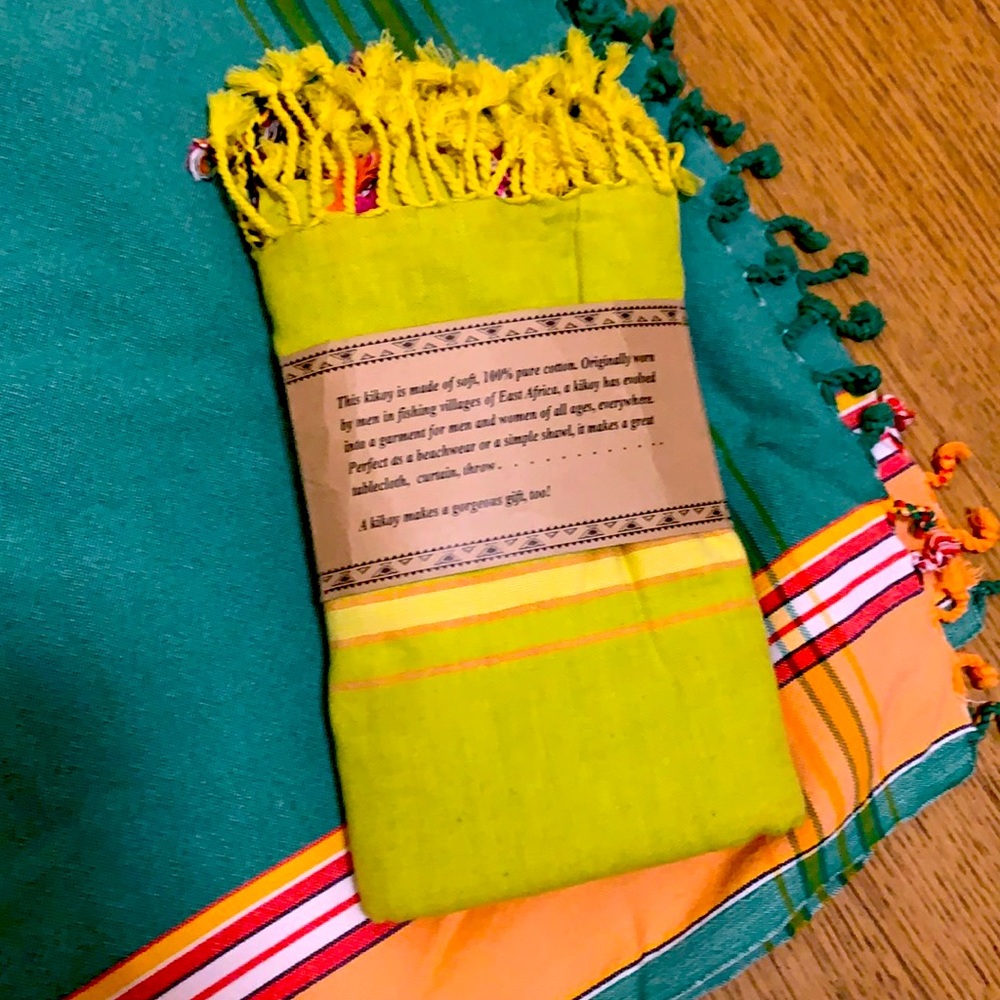 💎 Beautiful Kenyan Sarong 💎 Lime Green / Pink, pairs as shawl or throw OS